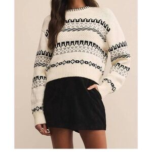 New Z Supply Cream and Black Patterned Sweater